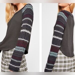 Free People Fairground Gray Thermal Long Sleeve Festival Boho Shirt XS